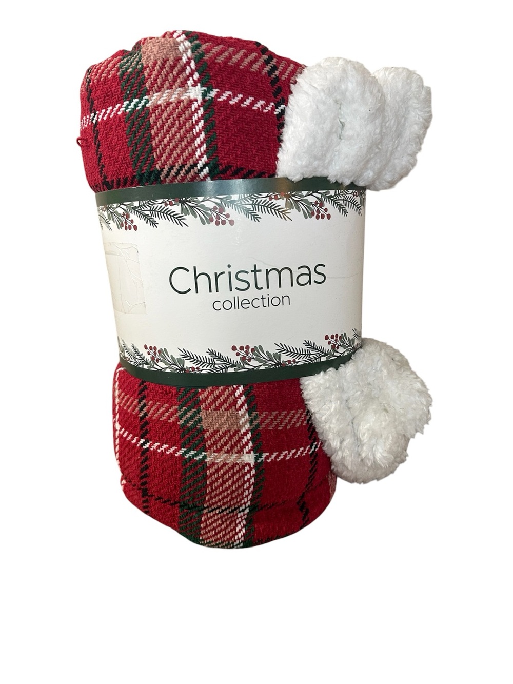 Kirklands Red Plaid Christmas Sherpa Throw Blanket 50x60